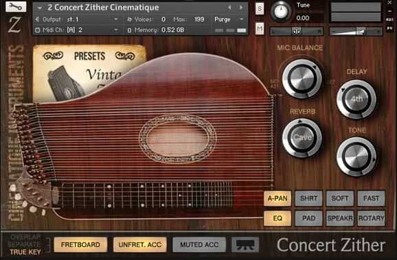 Cinematique Instruments Concert Zither KONTAKT 欧洲古筝 齐特琴